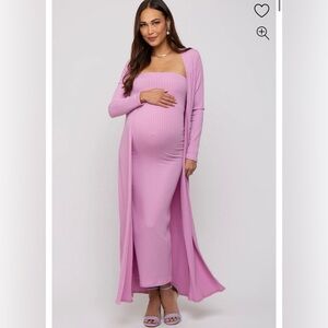 PinkBlush Pink Ribbed Sleeveless Dress Cardigan Maternity Set